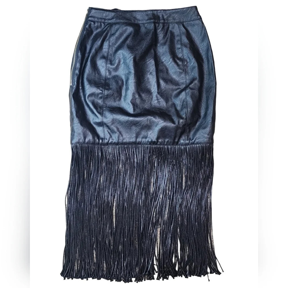 Artistix Fashion Faux Leather Mini Fringe Skirt